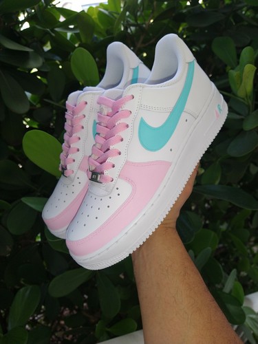 white nike with blue and pink
