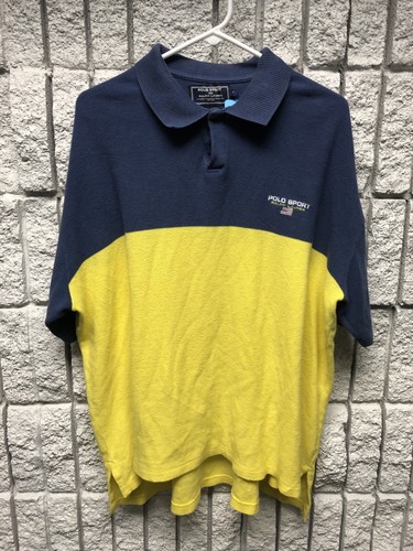 Polo Sport Ralph Lauren Shirt Mens XL Yellow Blue Two Tone Rugby
