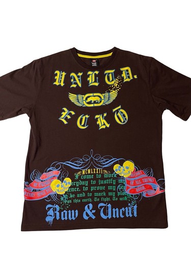 ECKO 2 Sided Raw & Uncut Grunge Skater Emo Graffiti Skulls