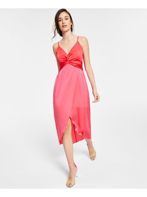 BAR III Womens Pink Lined Tulip Slit Spaghetti Strap Sheath Dress M