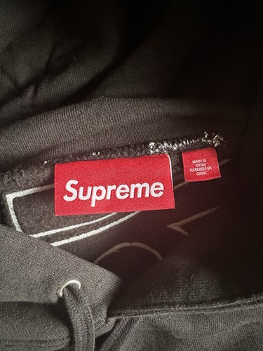 Pre-owned Supreme Satin Appliqué Hooded Sweatshirt (fw24) Black Size Xlarge