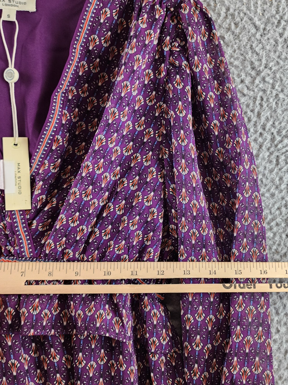 Max Studio Floral 3/4 Balloon Sleeve Dress Women's S Purple Multi V-Neckline - Picture 8 of 14