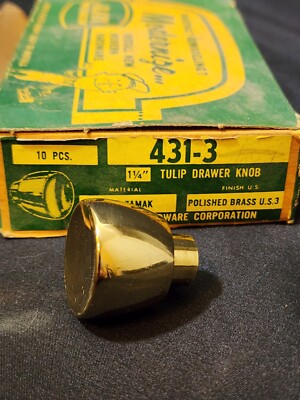 Vintage NOS Ajax Polished Brass Tulip Drawer Knob 1 1/4'' #431-3 1960s Retro C18