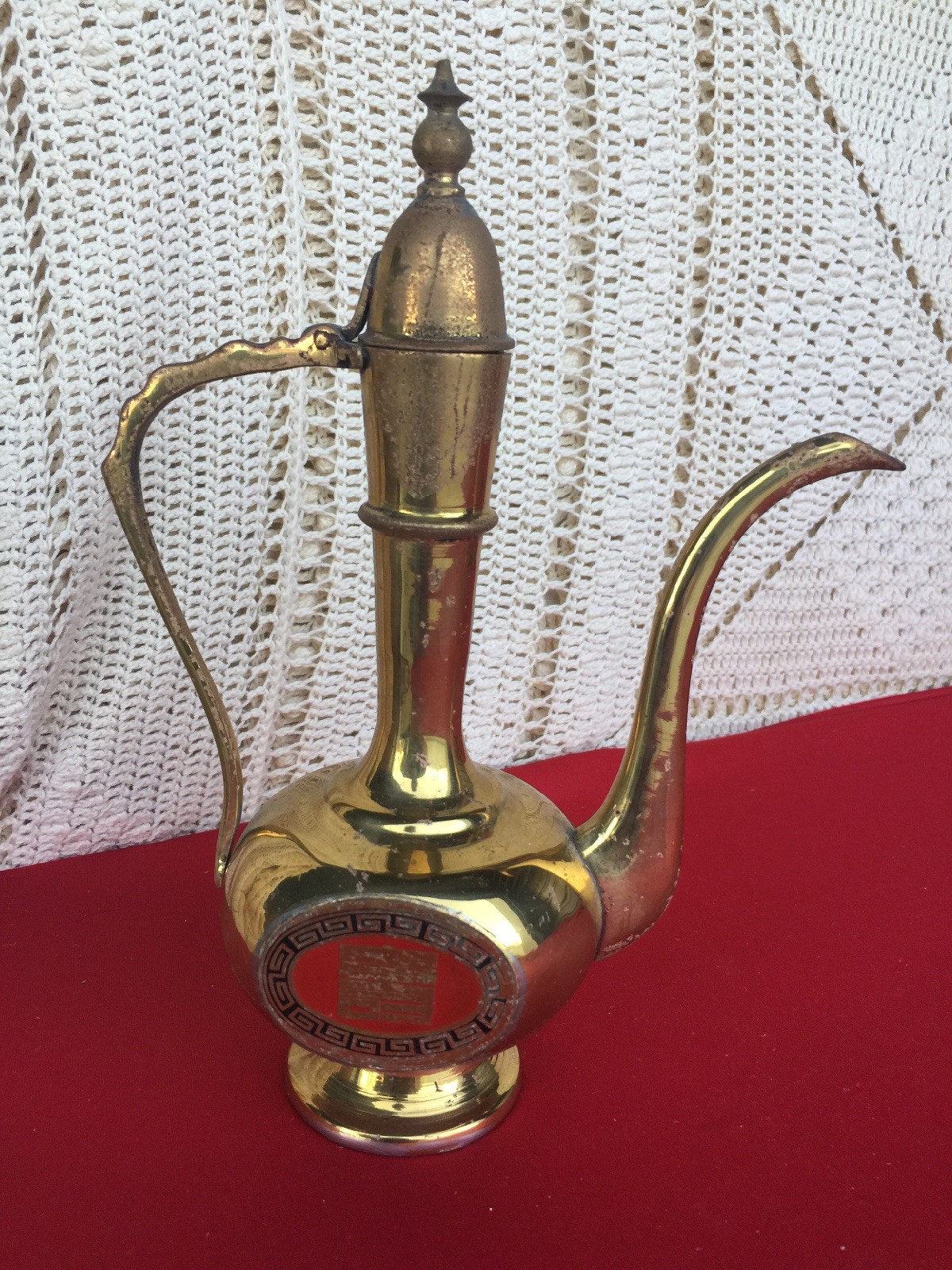 VINTAGE Chinese Spot of Tea Brass Aladdin Pitcher Teapot & Lid UNIQUE DESIGN 9/6