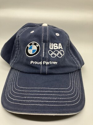 BMW USA Olympic Committee Hat Baseball Cap Adjustable Back Navy Blue Adult