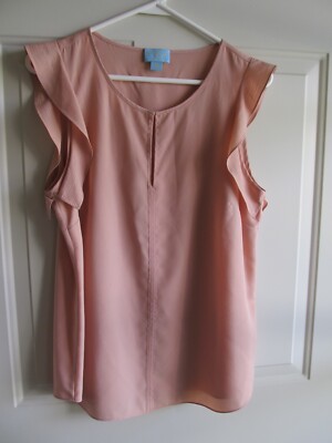 CeCe Peachy Beige Sleeveless Ruffle Blouse Top Women's Size M