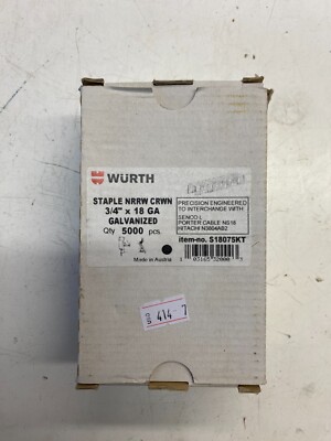 5000 qty WURTH #S18075KT Narrow Crown Staples 3/4'' x 18 Ga N3804AB2 NS18 Senco L