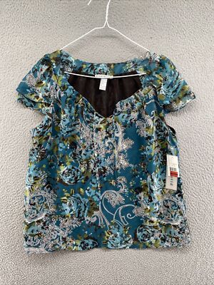 Fred David Boho Shirt Sleeve Sheer Paisley Blouse Top Shirt Size Large NEW