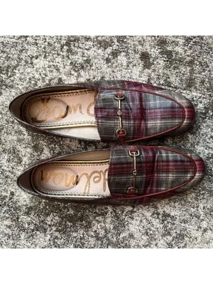 

SAM EDELMAN Женские красные лоферы без шнуровки Loraine в клетку на блочном каблуке, 9,5 м, Красный, E85191F6