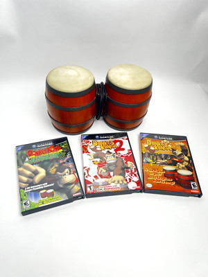 Donkey Konga 1 & 2, Donkey Kong Jungle Beat CIB + Bongos Bundle (GameCube)