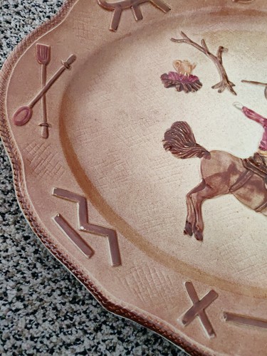 1950s VTG CALIFORNIA POTTERY BAR-B-QUE SERVING PLATTER - COWBOY RODEO WESTERN