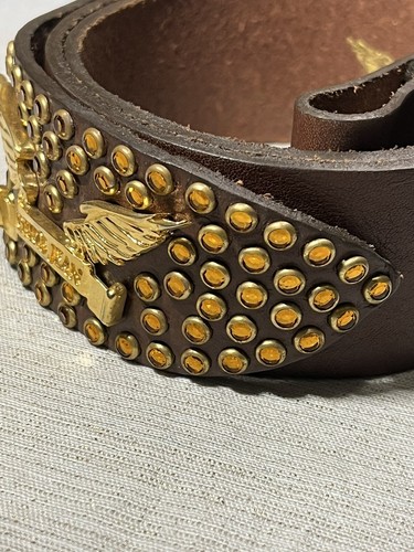 Pre-owned Handmade Robins Jean, Hand Made Leather Belt W/ Gold Swarovski 100% Hand Made In Italy