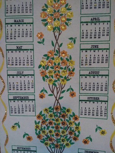 Vintage Retro 1970 Felt Sequin Hanging Wall Calendar