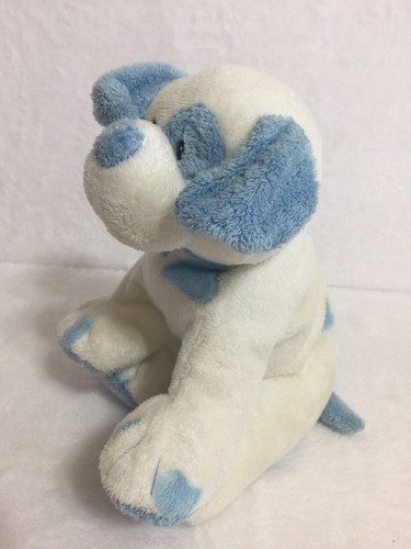 TY Pluffies Blue White Dog Puppy Plush Stuffed Lovey Eye Spot Patch Spots 2006