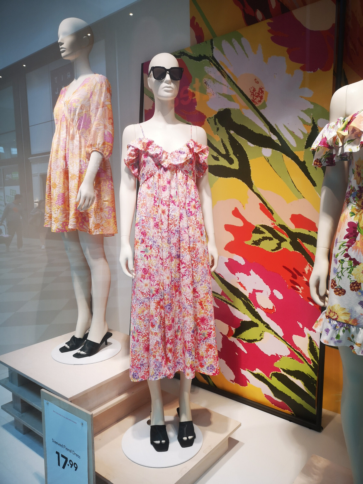 H\u0026M Pink Multi Floral Ruffle Flounced Midi Maxi Summer Dress size L 16 18  Beach | eBay