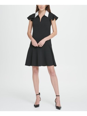 

DKNY Женское черное короткое платье с расклешенным воротом и воротником Размер, Черный