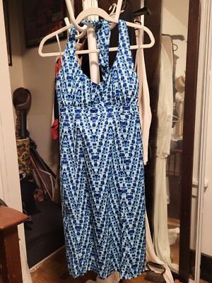 Athleta Shades of Blue Print Empire Halter Dress 10