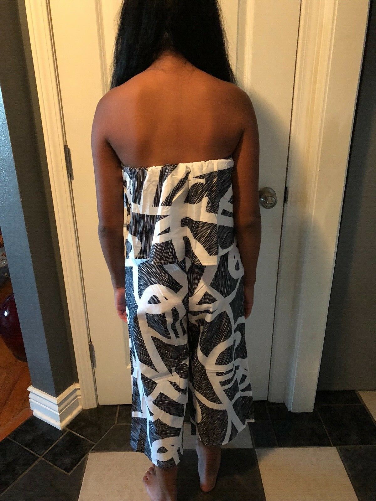 Girls white /black jumpsuit, medium, size 12-14