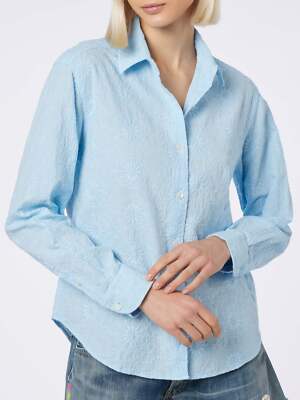 Pre-owned Mc2 Saint Barth Woman Classic Sangallo Cotton Shirt Meredith In Blue