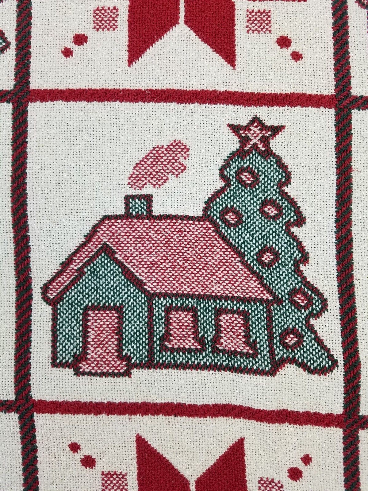 Holiday Throw Blanket Woven 47 x 56 Fringed Snowflake Christmas Tree Red Green
