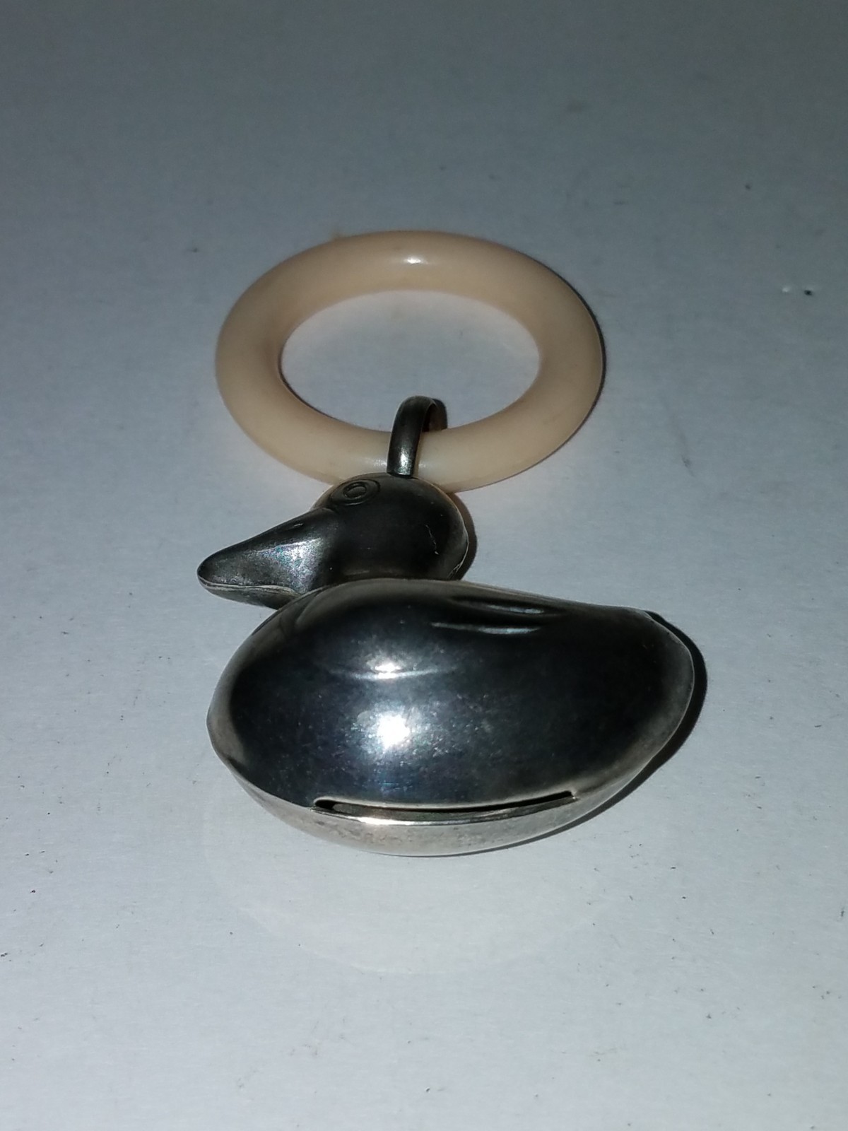 Rare Vintage Retro Silver Plate Duck Baby Teething Rattle - Gorgeous!