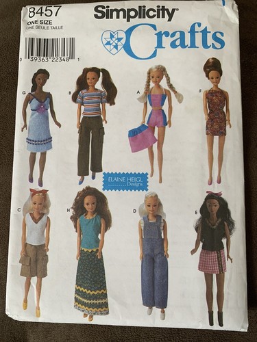 Vtg Sewing Pattern Simplicity Crafts 8457 Barbie 11 1/2” Fashion Doll Clothes FF