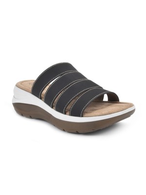 

WHITE MOUNTAIN FOOTBEDS Женские черные сандалии на танкетке Fascinate Slip On Slide, Черный, FASCINATE W32256