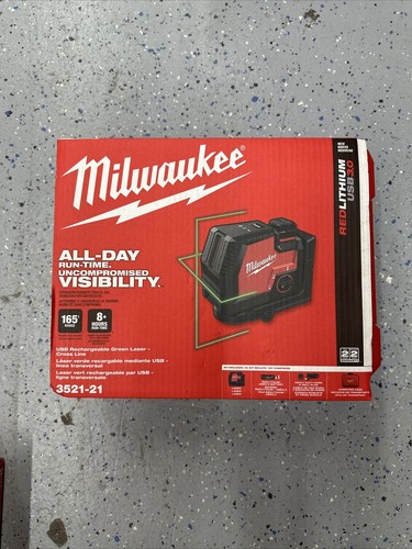 Milwaukee 3521-21 REDLITHIUM USB Rechargeable Cordless Green Cross Line Laser