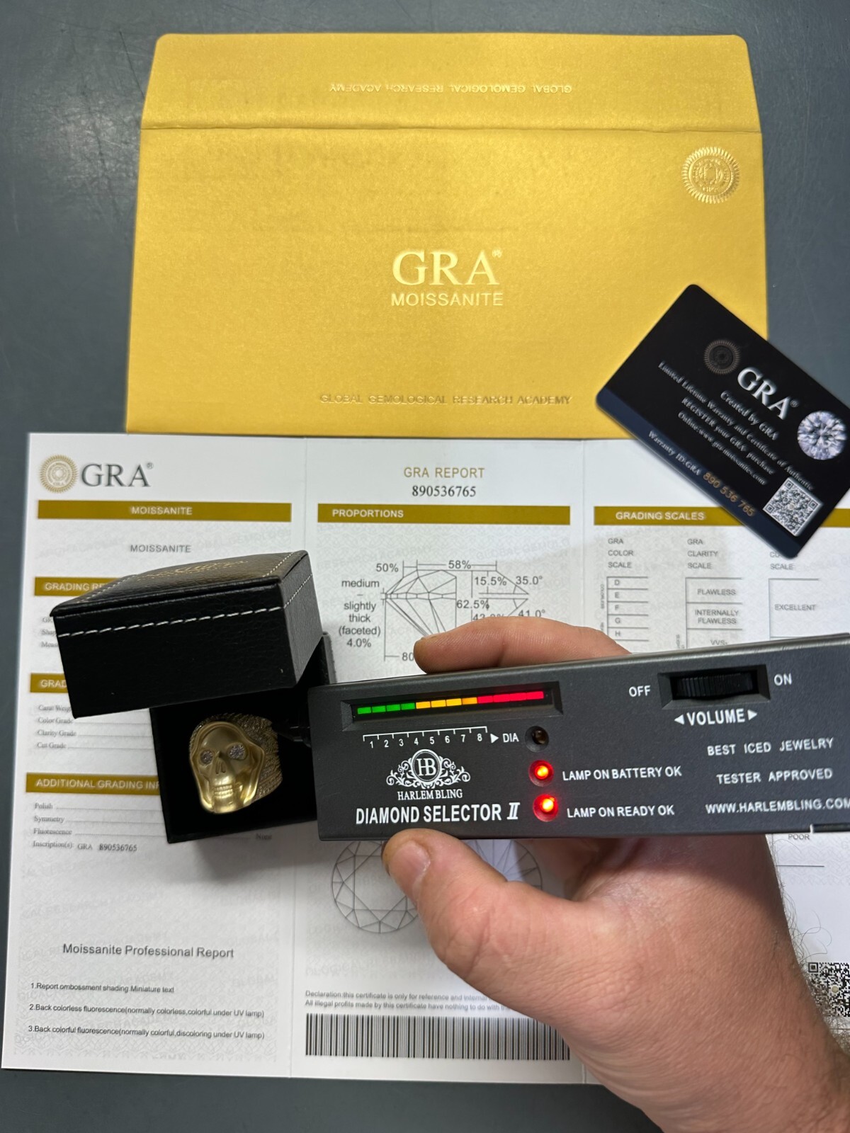 Pre-owned Silver Moissanite Iced Heavy Death Skull Ring Matte Real 14k Gold Over 925  In White