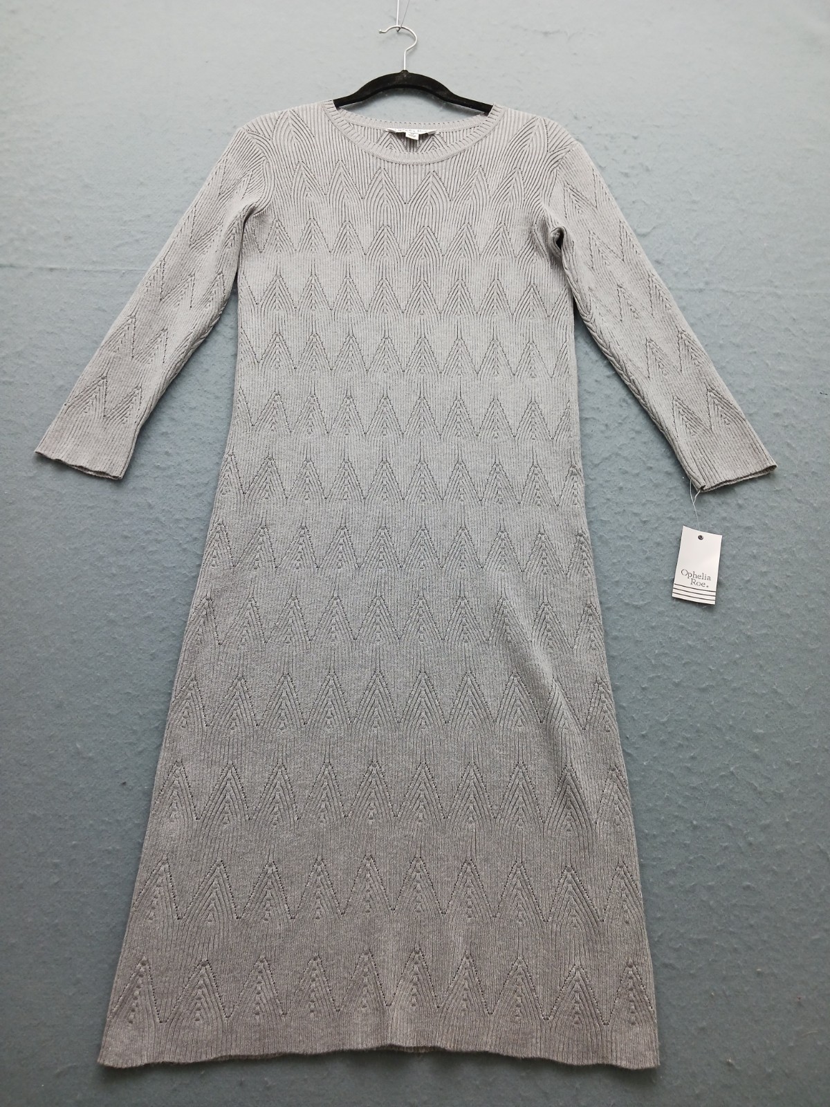 Ophelia Roe Women's Dress Size M Gray Geometric Knit 3/4 Sleeve Crew Neck NWT