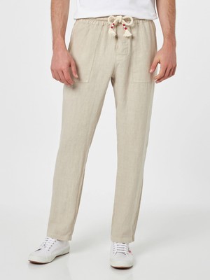 Pre-owned Mc2 Saint Barth Man Off-white Linen Calais Pants With Drawstring