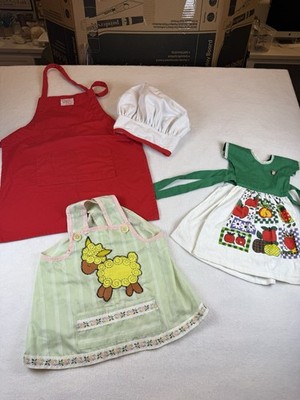 Adorable Vintage Apron Lot Of 3 Childs Aprons Pampered Chef W/hat, Lamb,etc