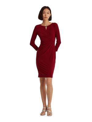 

Женское темно-бордовое платье-футляр с логотипом RALPH LAUREN на аппаратной подкладке с длинным рукавом, Maroon