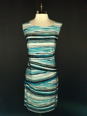 NEW CONNECTED Size 16 Sheath Dress Black Blue White Sleeveless Stretch
