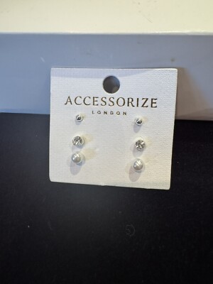 Accessorize Silver Pearls  Stones Stud Earrings