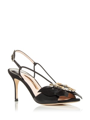 SOPHIA WEBSTER Womens Black Rhinestones Margaux Stiletto Leather Sandals 38.5