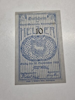 10 Heller 1920 excellent Condition Old BANKNOTE Notgeld Austria