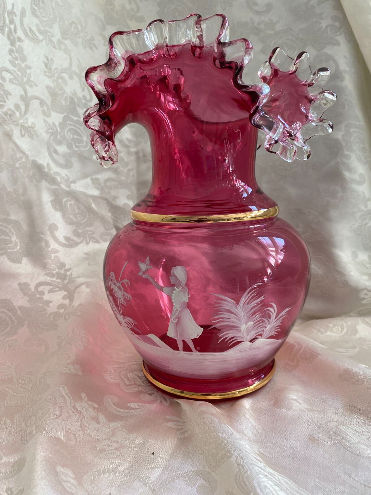 ヴィンテージ メアリー グレゴリー フェントン クランベリーガラス 花瓶 Mary Gregory Fenton Cranberry Glass 10
