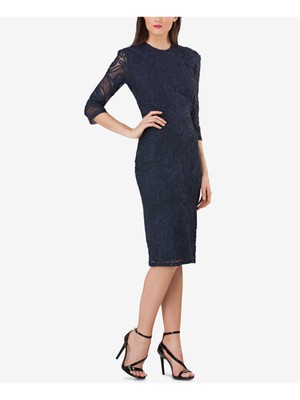 

JS COLLECTION Женское темно-синее платье-футляр с сутажной отделкой и рукавами 3, Navy