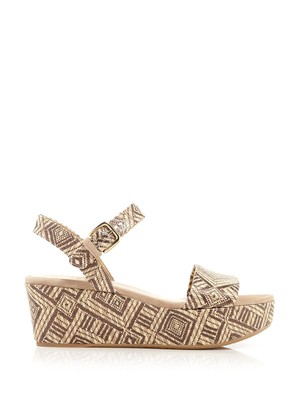 Pre-owned Stuart Weitzman Womens Sand Inca Beige St. Barth Open Toe Wedge Sandals 7.5 M