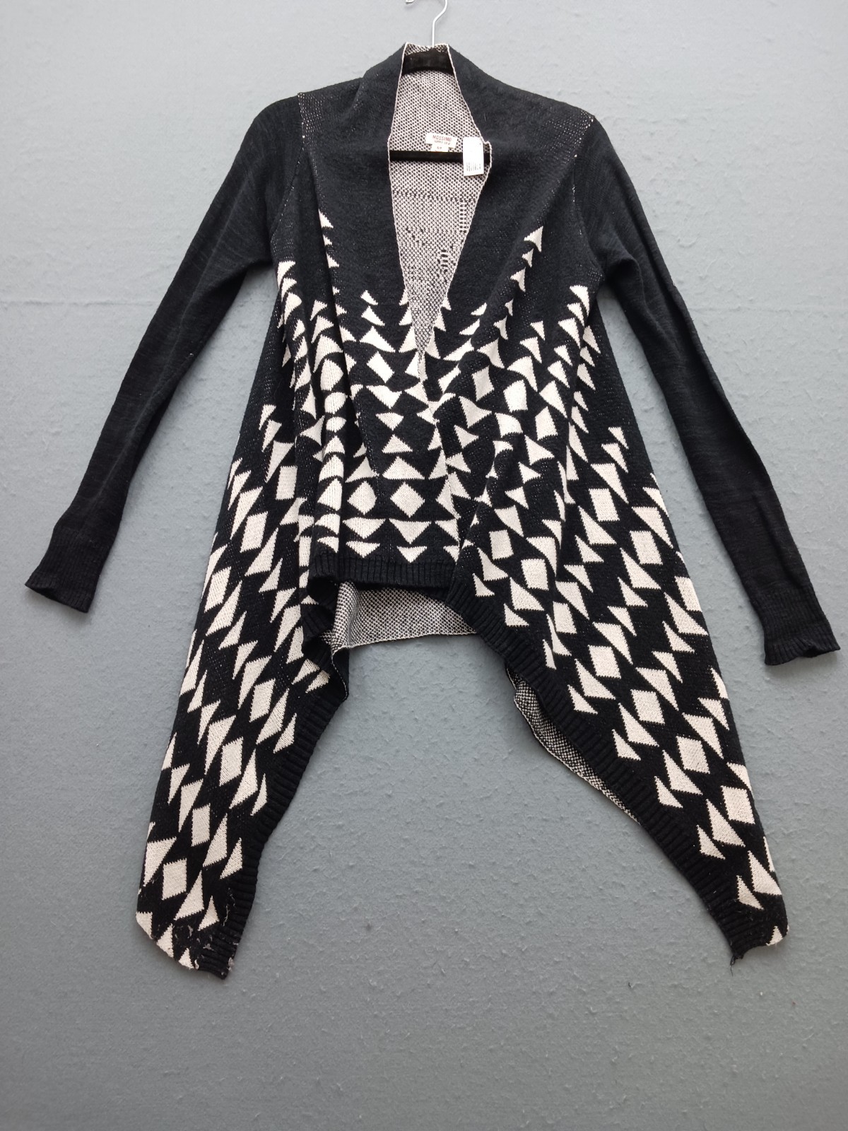 Mossimo Supply Women S Cardigan Black Cotton Geometric Open Front Waterfall