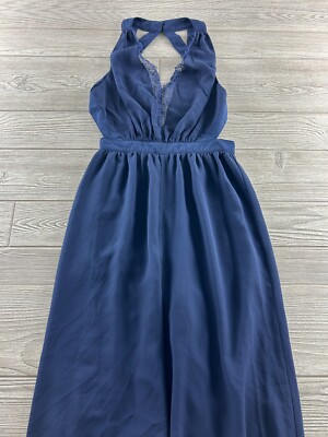 BCBGENERATION Navy Blue V-Neck Sleeveless Wide Leg Dressy Jumpsuit Sz 0 Backless