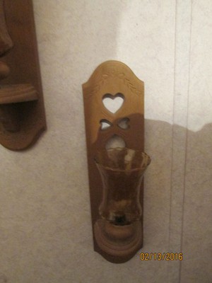 4-Pc. Burwood Candle Sconce-2766 Faux Wood Resin With Gold Votives