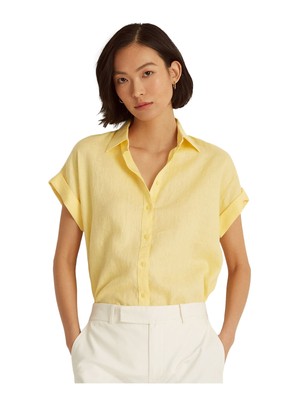 

LAUREN RALPH LAUREN Женский желтый топ на пуговицах с рукавами-манжетами и воротником, размер