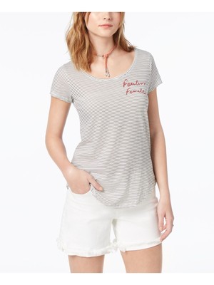 Женский топ LUCKY BRAND в белую полоску с коротким рукавом и круглым вырезом XS