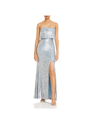 

AQUA FORMAL Женский коктейльный коктейль на молнии без бретелек в полный рост с застежкой-молнией, Light blue