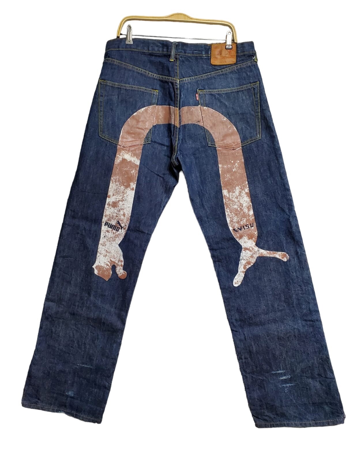 Vintage Evisu x Puma Painted Logo Men's Raw Denim Jeans Size Vintage Evisu x Puma Painted Logo Men's Raw Denim Jeans Size