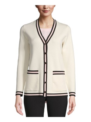 

Женский свитер в полоску цвета слоновой кости с длинными рукавами и пуговицами ANNE KLEIN Размер, Цвет слоновой кости