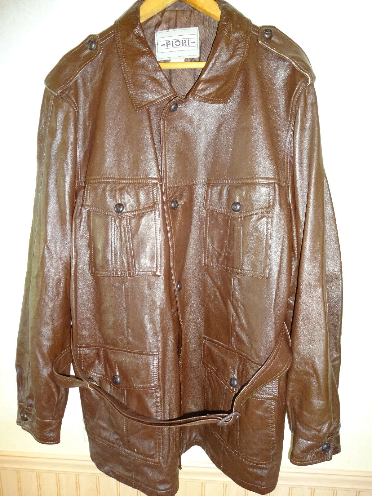 Vintage 1980s 1990s Mens Fiori Brown Leather Coat & Belt L Lined Canadian Canada Vintage 1980s 1990s Mens Fiori Brown Leather Coat & Belt L Lined Canadian Canada