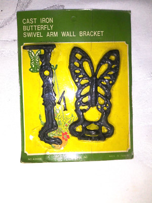 Vintage Cast Iron Butterfly Wall Mount Swivel Arm Plant Hanger Bracket Hook NIB